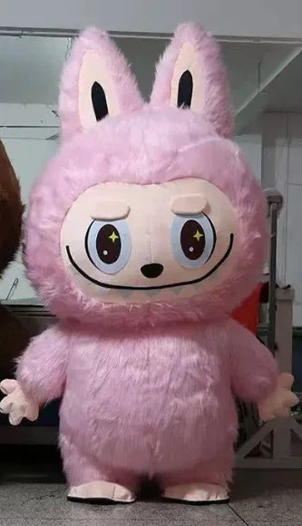 Pink bunny mascot costume with oversized head and friendly facial features for events and parties