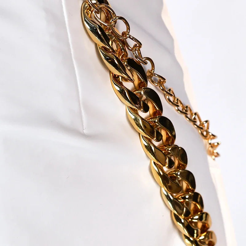 Close-up of gold chain detail on a KPop demon hunter cosplay costume for girls by Zoomies & Co