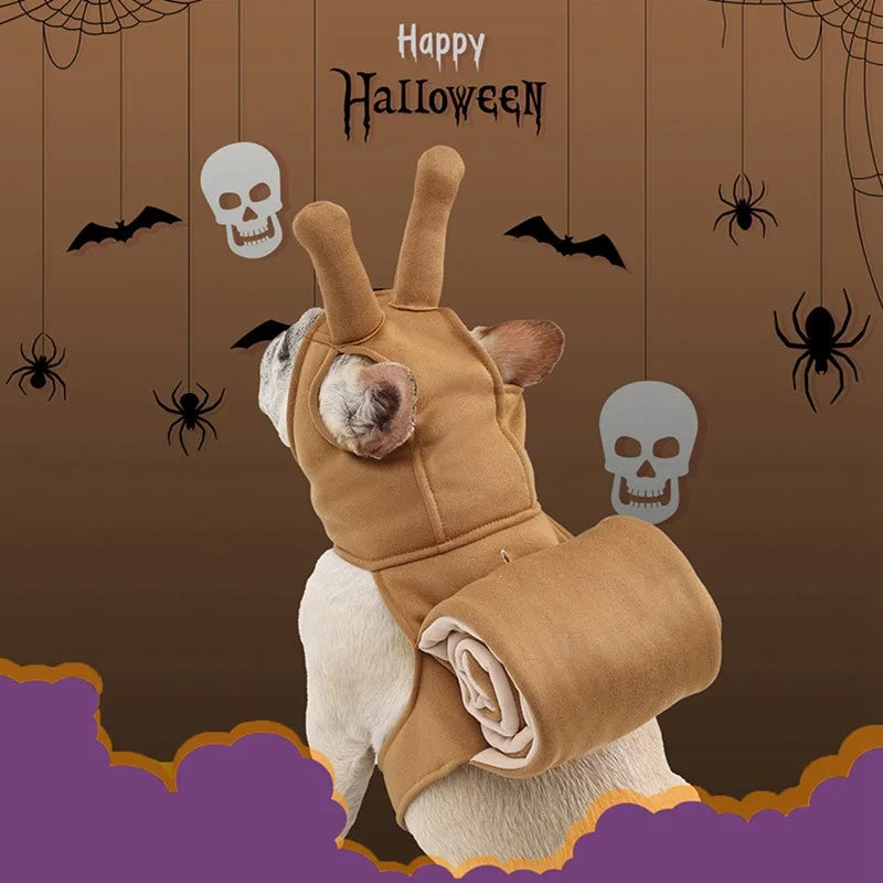 Adorable dog wearing a Halloween dog snail costume for festive fun and pet celebrations