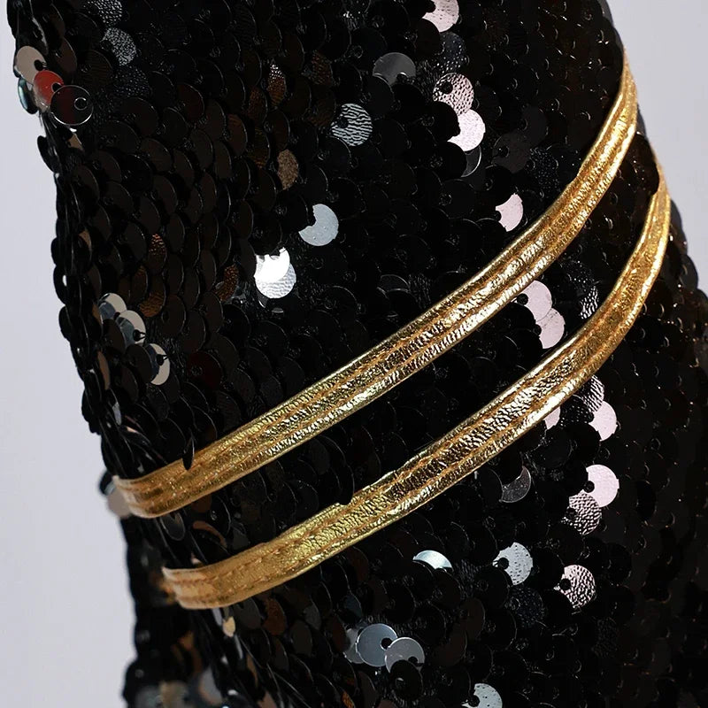 Close-up of sequined fabric with gold accents for KPop demon hunter cosplay costume for girls