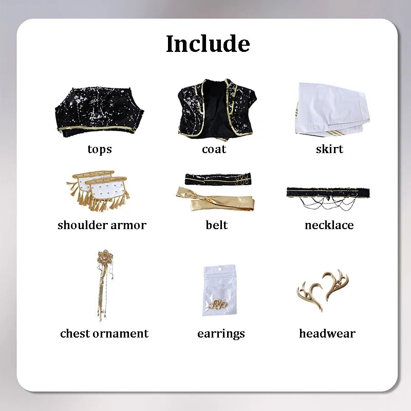 Complete KPop demon hunter cosplay costume for girls including top, coat, skirt, and accessories