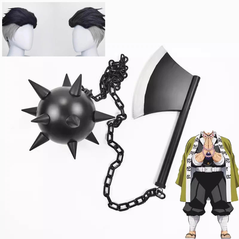 Himejima Gyomei cosplay weapon featuring a spiked ball and axe with chains for anime fans