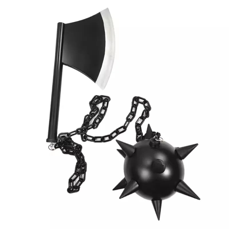 Himejima Gyomei cosplay weapon set featuring a black spiked ball and chain with an axe