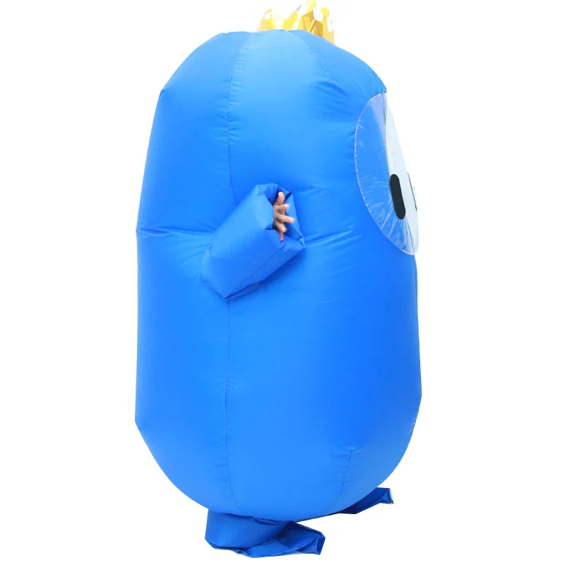 Fall Guys inflatable costume in blue with a playful design and crown detail for fun events