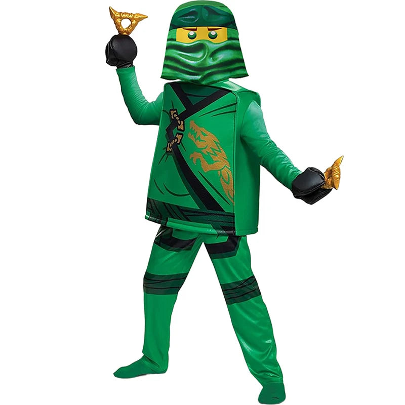 Kids ninja lloyd costume featuring a green outfit and accessories for playful adventures