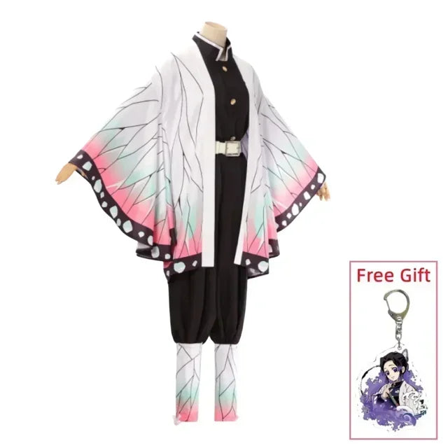 Halloween Kochou Shinobu wig and haori costume set with detailed butterfly design for cosplay.