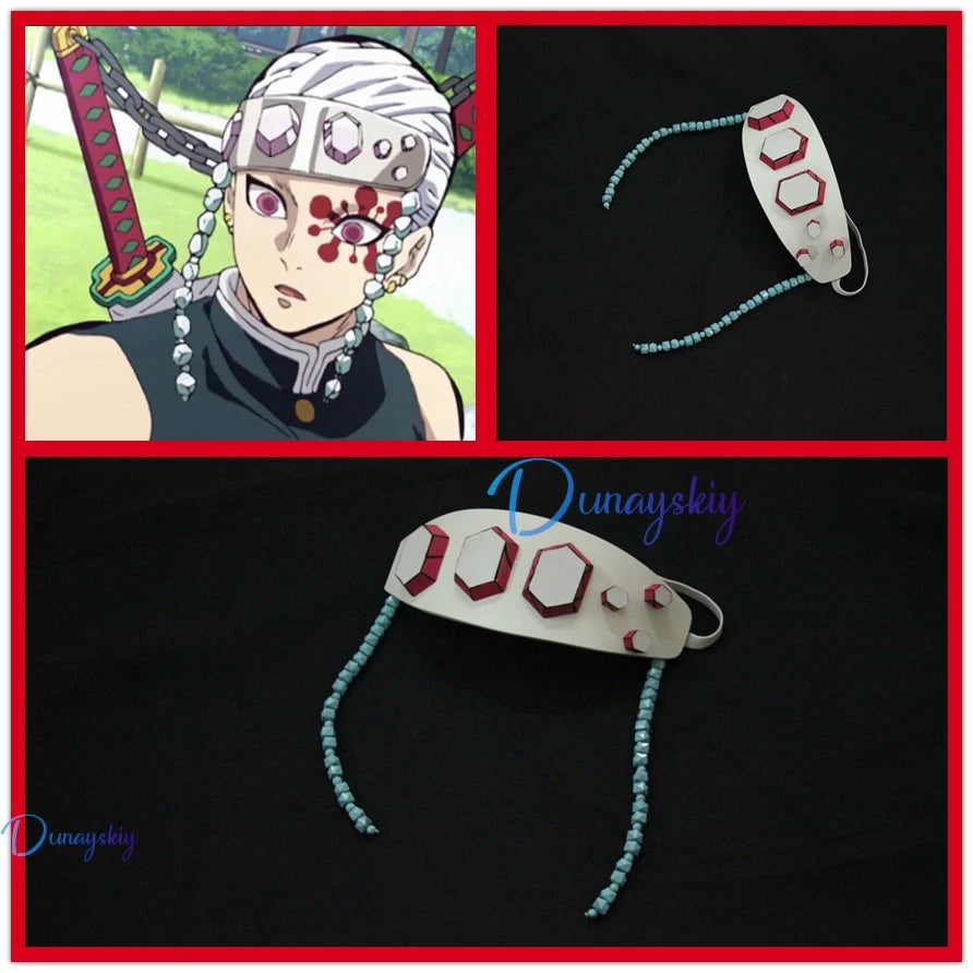 Demon Slayer Uzui Tengen wig and uniform set featuring detailed headband and accessories for cosplay
