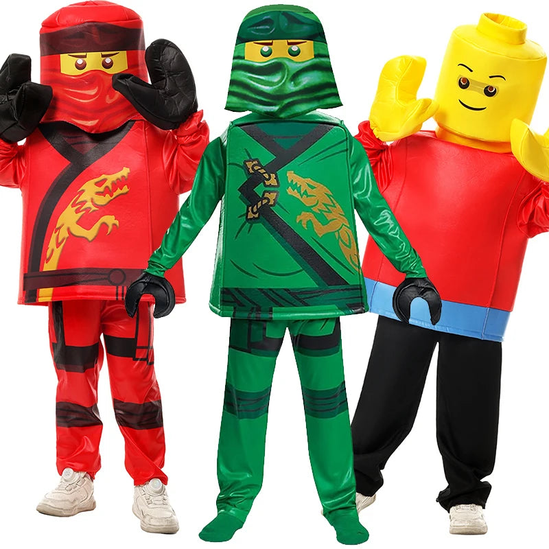 Kids Ninja Lloyd costume featuring green tunic and mask with matching pants for adventurous playtime