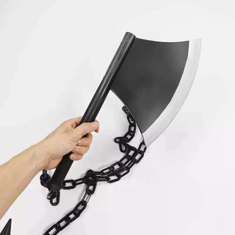 Himejima Gyomei cosplay weapon featuring a large axe with a black chain for realistic costume accessory