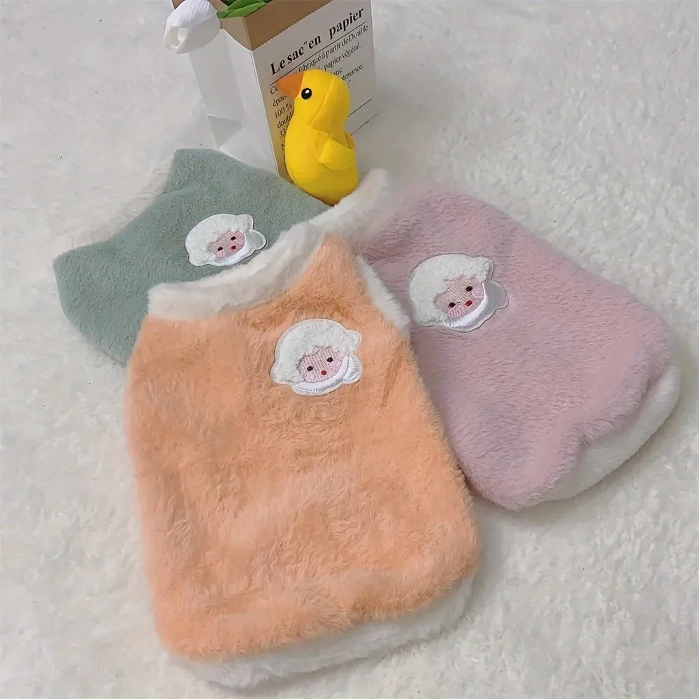 Soft fleece cat vest for winter in pastel colors with cute bear embroidery by Zoomies & Co
