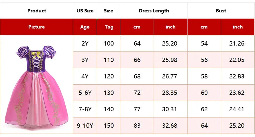 Disney Rapunzel Costume Dress for girls featuring purple accents and a full pink skirt