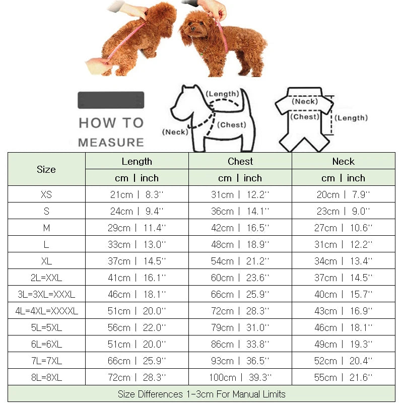 Funny dog Halloween costume from Zoomies & Co with size measurement chart for perfect fit
