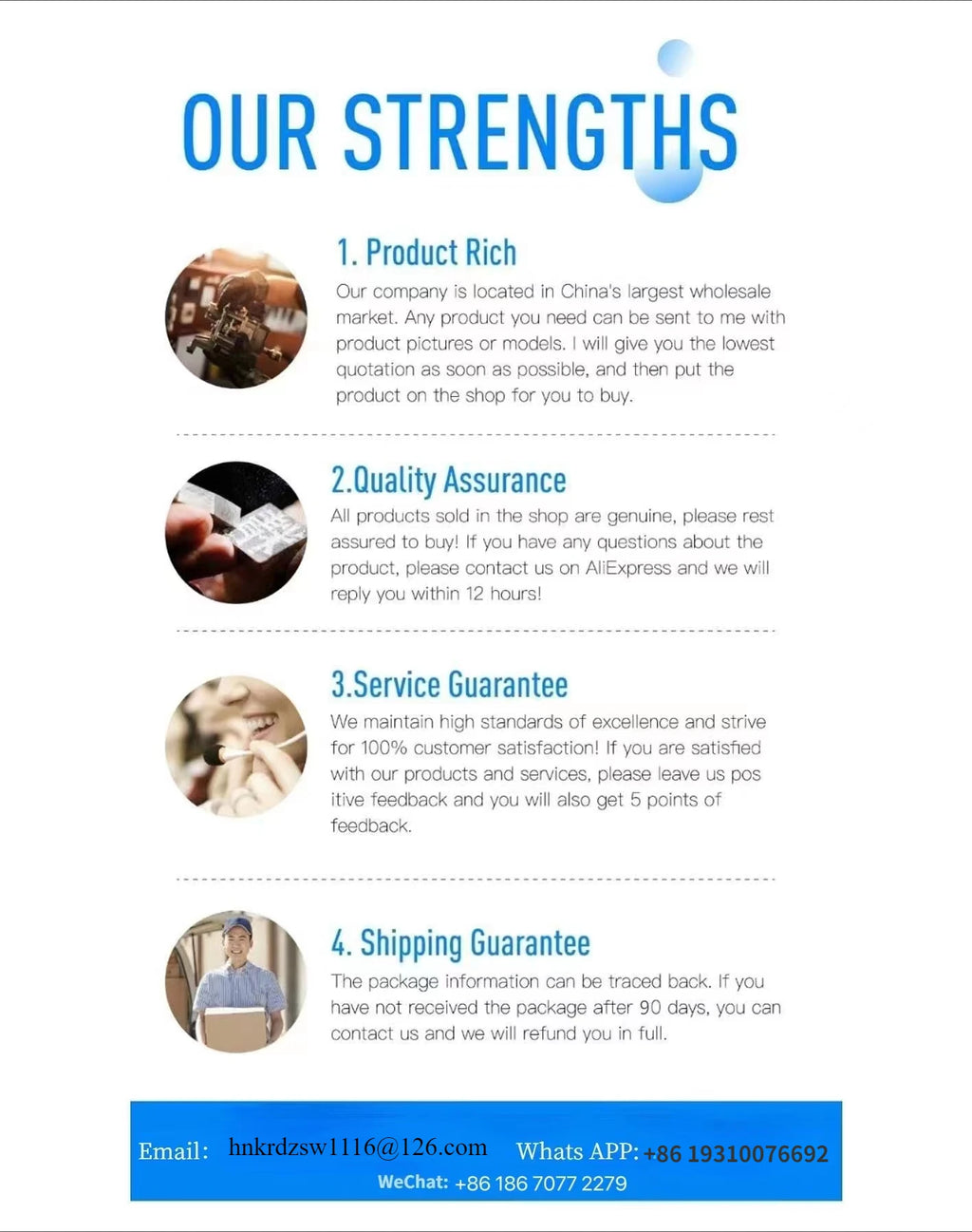 Zoomies & Co Strengths Overview with Sections on Product Richness, Quality Assurance, Service Guarantee, and Shipping Guarantee