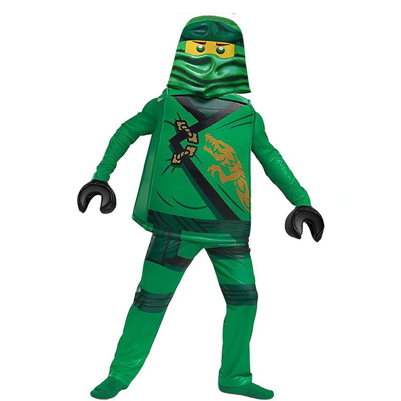 Kids Ninja Lloyd Costume featuring a green design and ninja accessories for imaginative play
