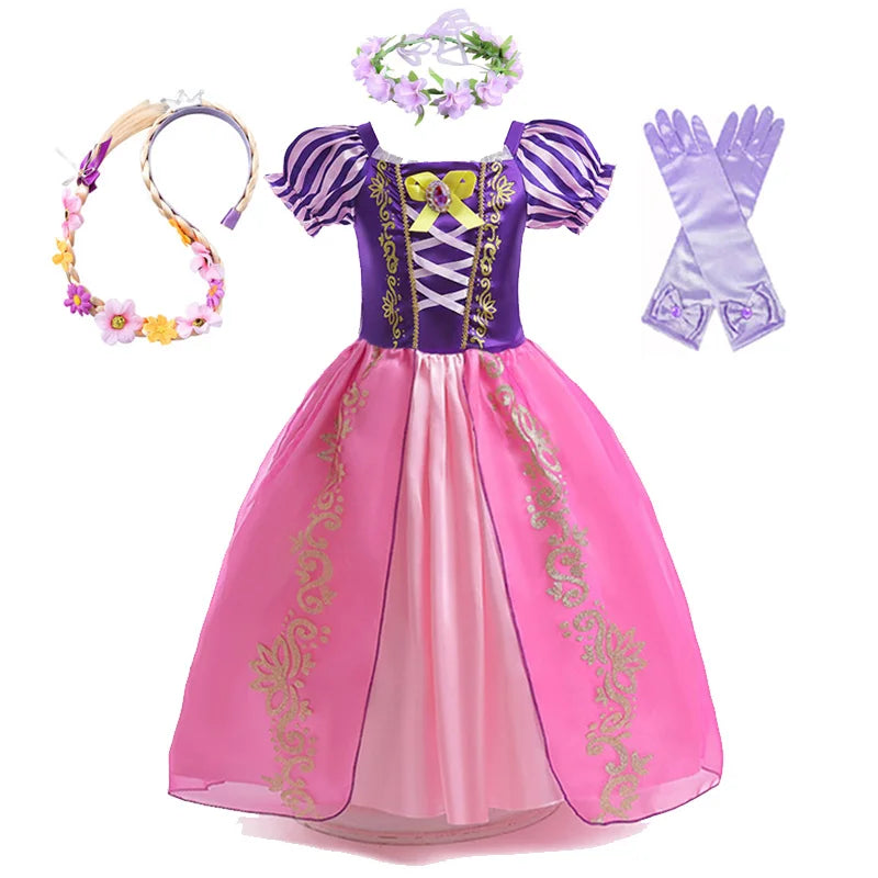 Disney Rapunzel Costume Dress with Accessories including Gloves and Flower Crown for Kids