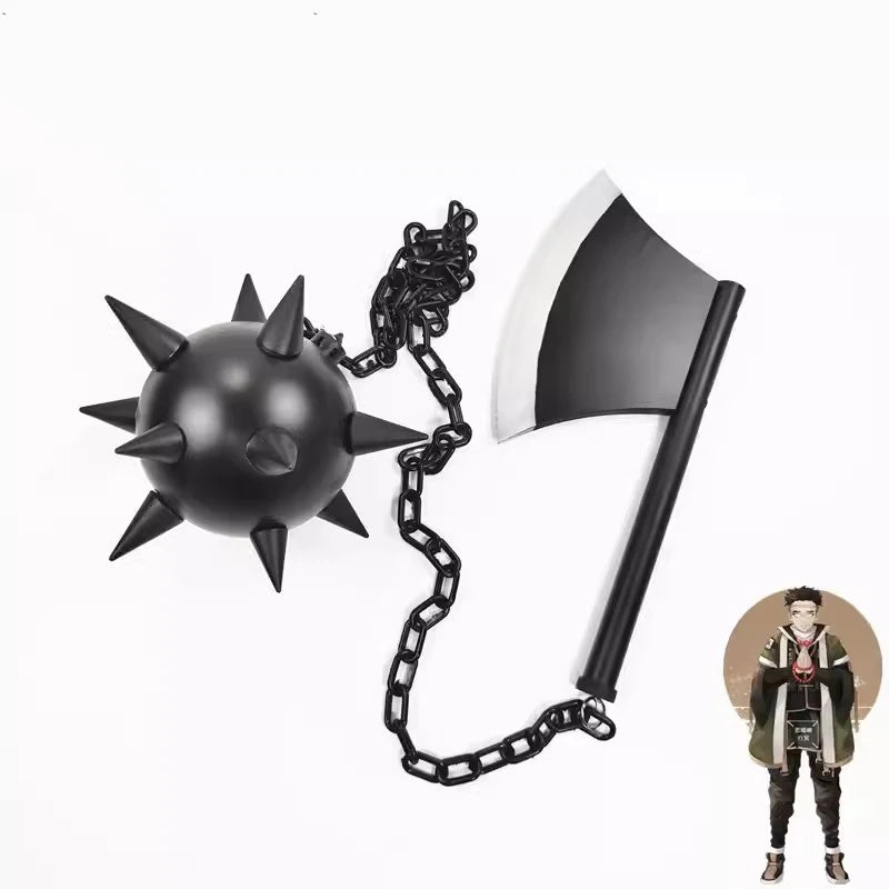 Himejima Gyomei cosplay weapon featuring a spiked mace and axe design with a chain