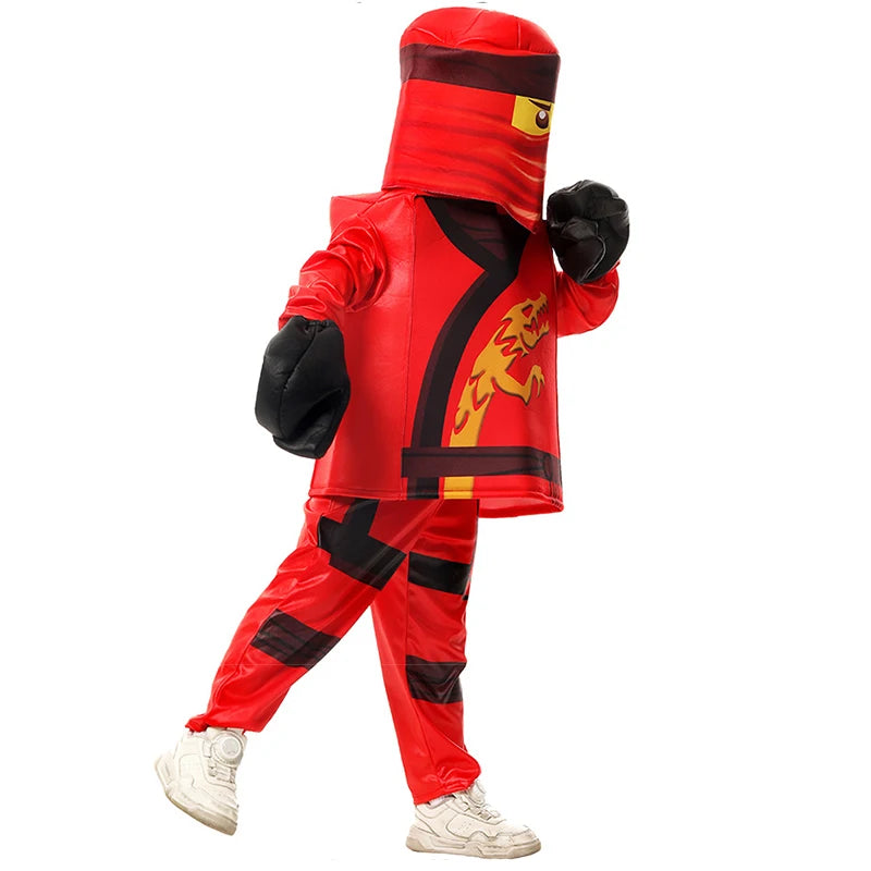Kids Ninja Lloyd Costume in vibrant red with dragon design, perfect for imaginative play