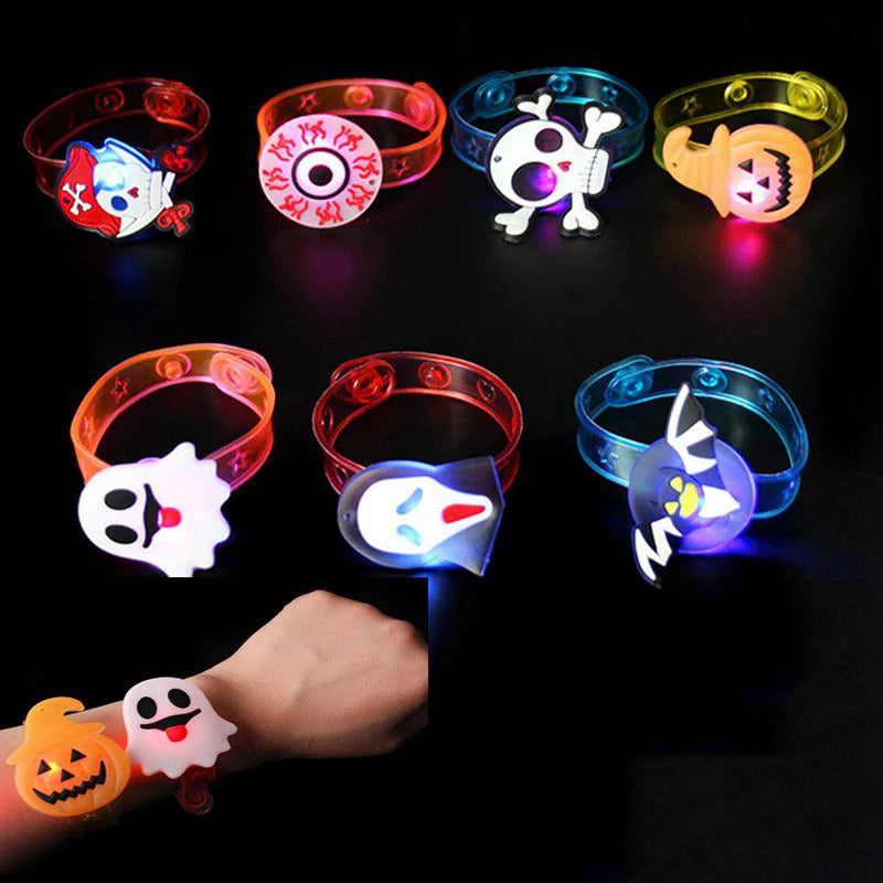 Colorful Halloween party bracelets and rings with spooky designs and glow features for festive celebrations