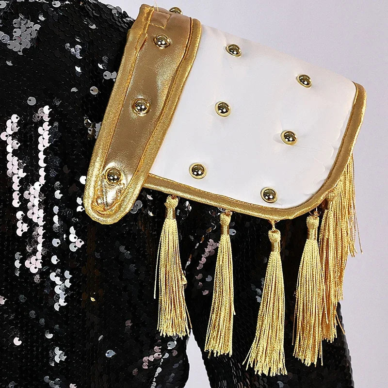KPop demon hunter cosplay costume for girls featuring a stylish gold and white shoulder accessory with tassels.