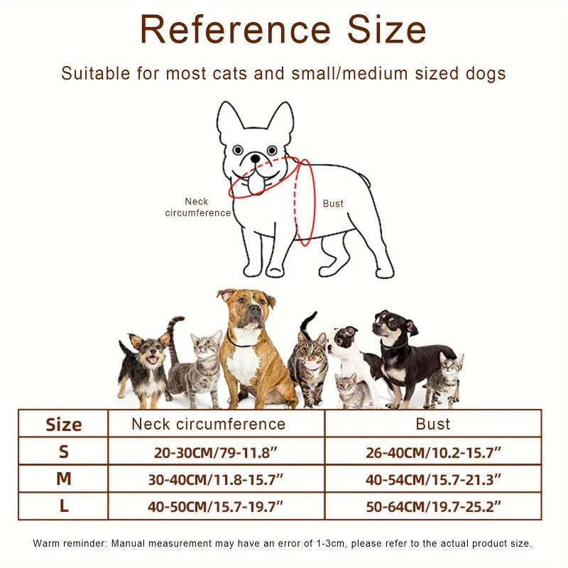 Size reference chart for Halloween dog snail costume suitable for cats and small/medium dogs