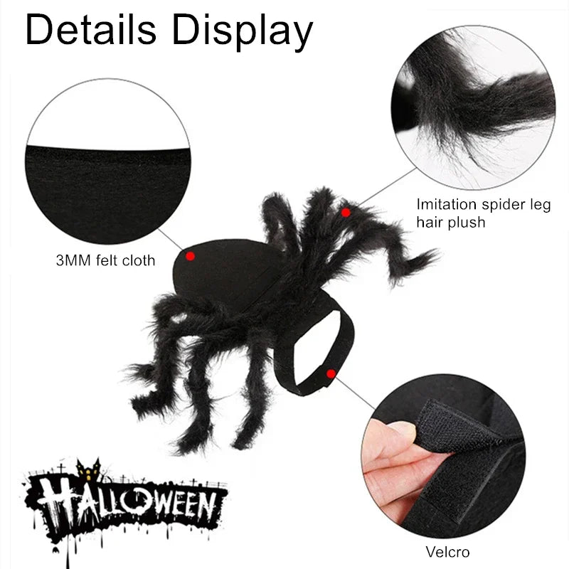 Imitation spider costume for dogs and cats with plush legs and Velcro straps for easy wear
