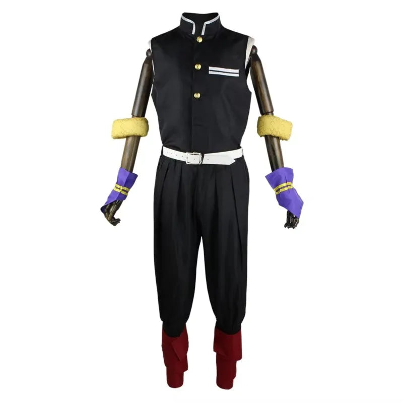 Demon Slayer Uzui Tengen wig and uniform for cosplay featuring detailed black outfit and accessories
