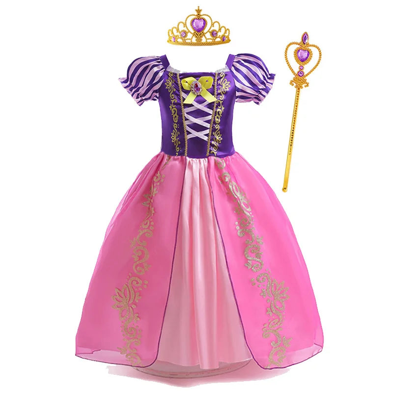 Disney Rapunzel Costume Dress with Purple Bodice, Pink Skirt, and Matching Accessories for Kids