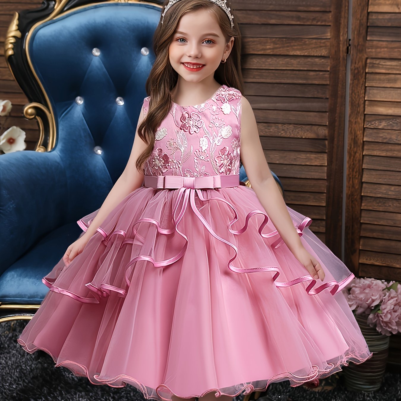 Floral Polyester Dress for Teens Princess Evening Gown