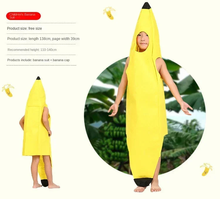 Adult banana costume for men in bright yellow with playful design, perfect for parties or events