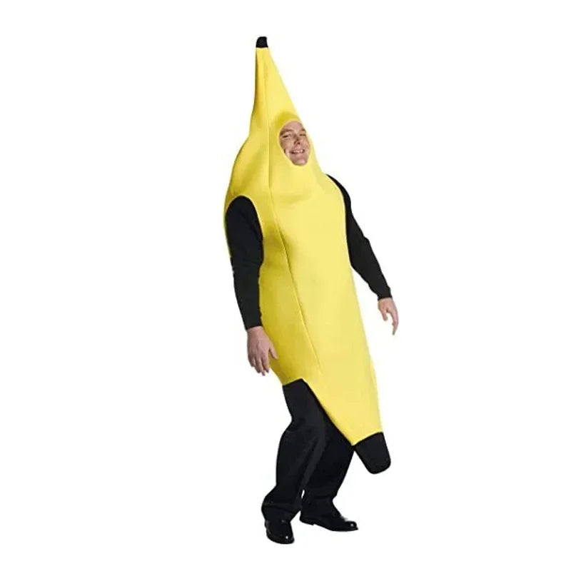 Adult banana costume for men by Zoomies & Co, featuring a fun yellow design for parties and events