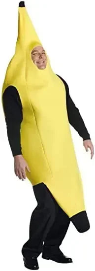 Adult banana costume for men in bright yellow, perfect for fun parties and Halloween celebrations