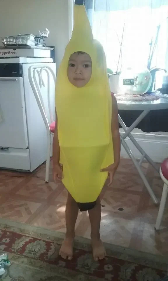 Adult banana costume for men in bright yellow fabric ideal for parties and playful events