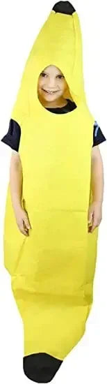 Adult banana costume for men featuring a bright yellow design for fun parties or Halloween