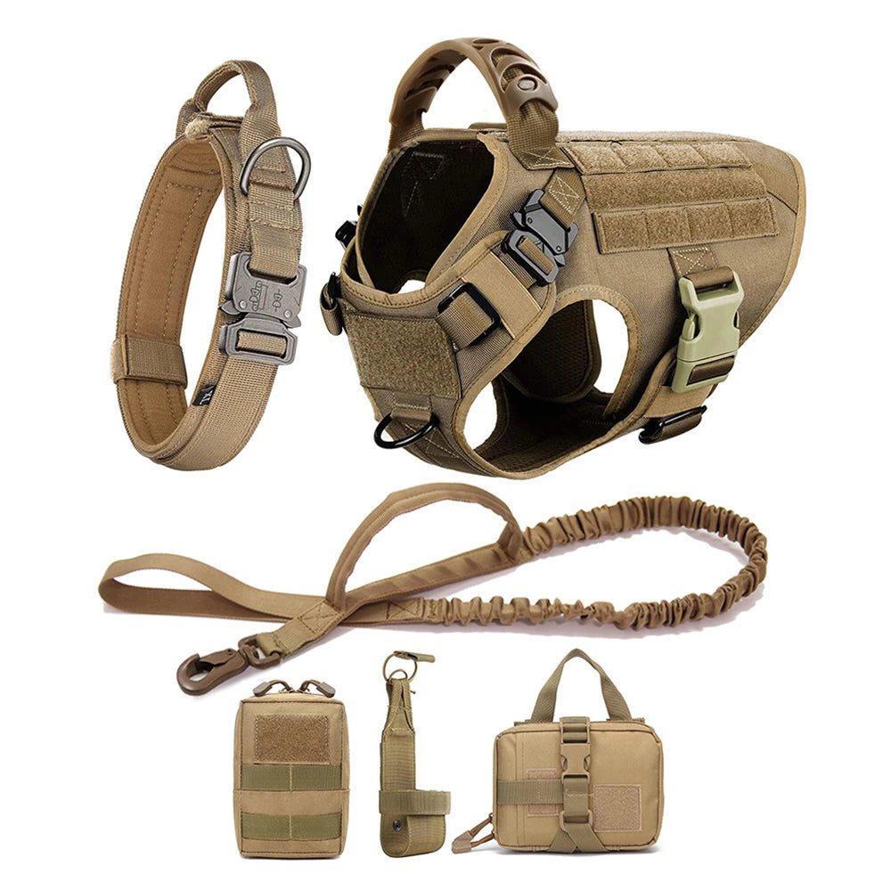 AlphaControl Pro Dog Harness & Leash Set in Tan with Tactical Design for Secure Control and Comfort