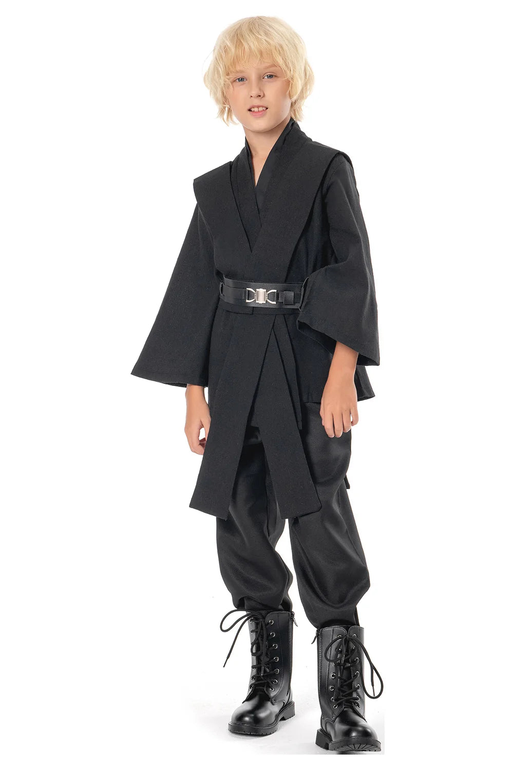 Anakin Skywalker kids costume featuring a black tunic and stylish belt for young Star Wars fans