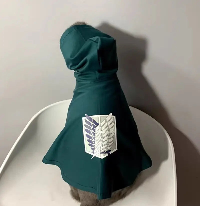 Attack on Titan pet cosplay costume with hood and emblem for playful pets