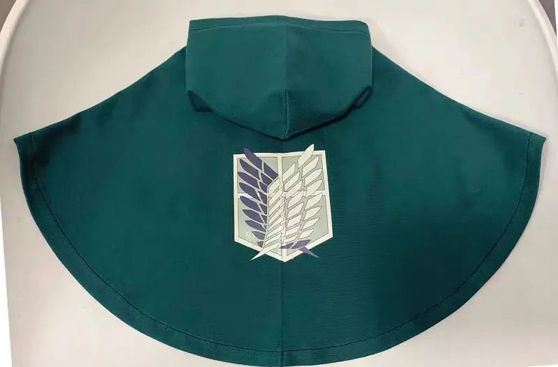 Green Attack on Titan pet cosplay costume with iconic emblem and hood for pets