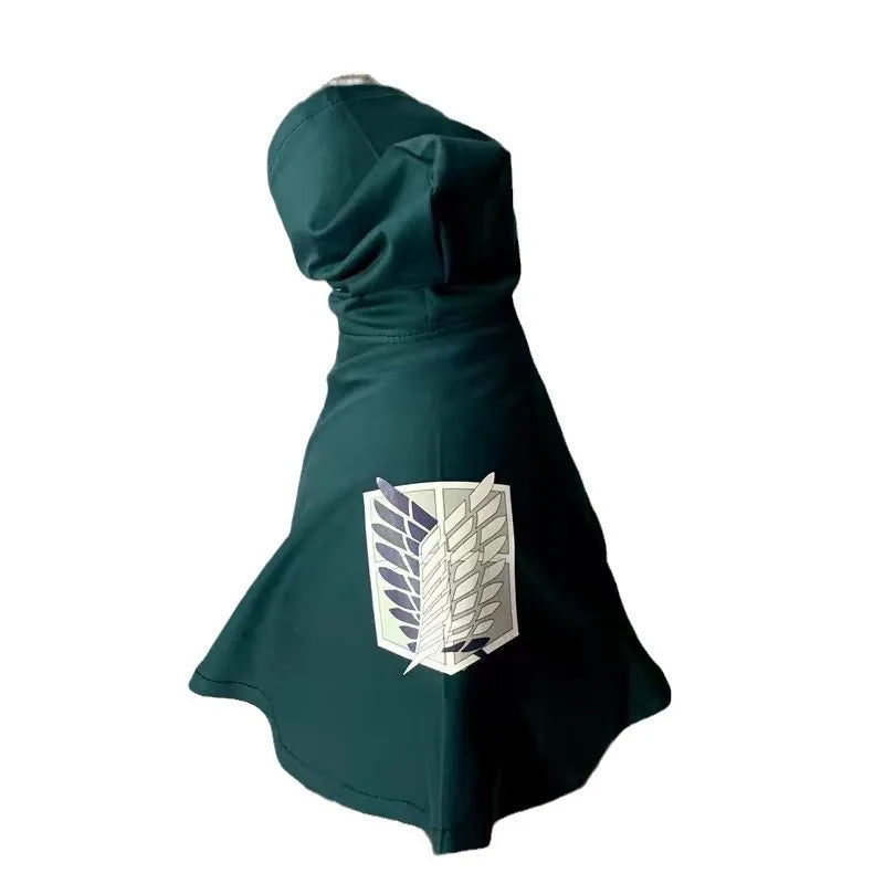 Green Attack on Titan pet cosplay costume featuring iconic logo for anime fans