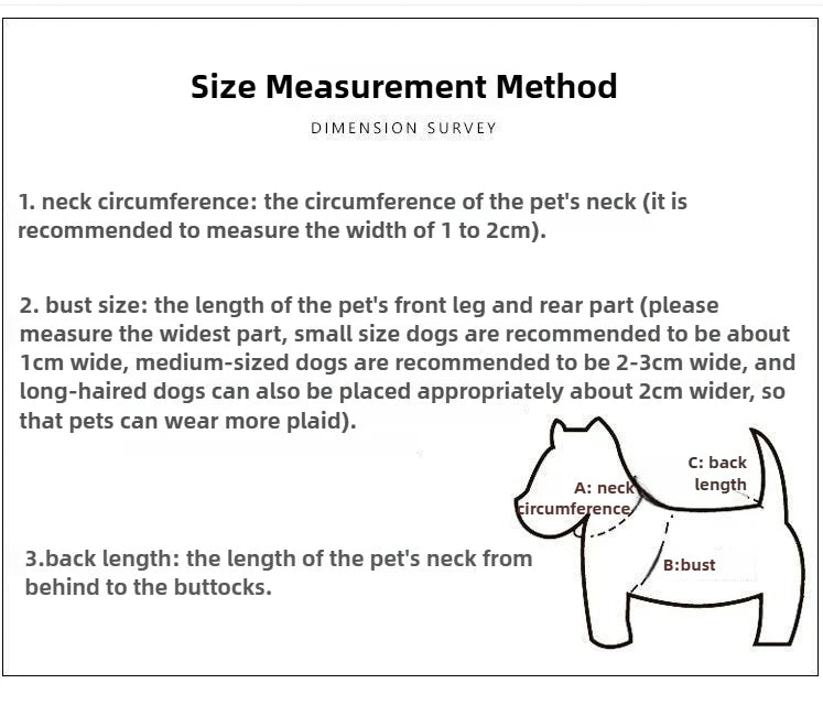 Size measurement guide for Attack on Titan pet cosplay costume with neck and body dimensions