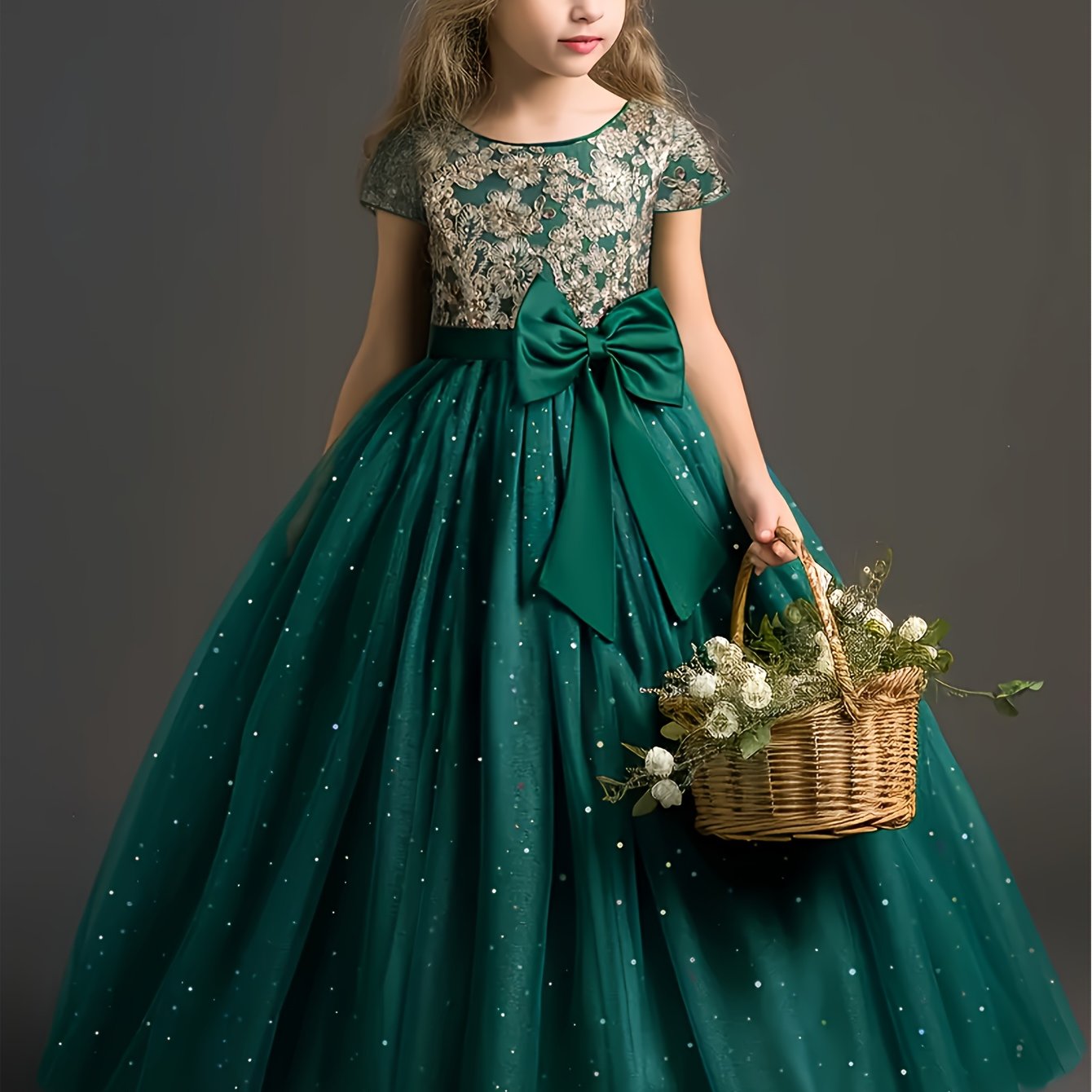 Girls Floral Wedding Dress with Bow