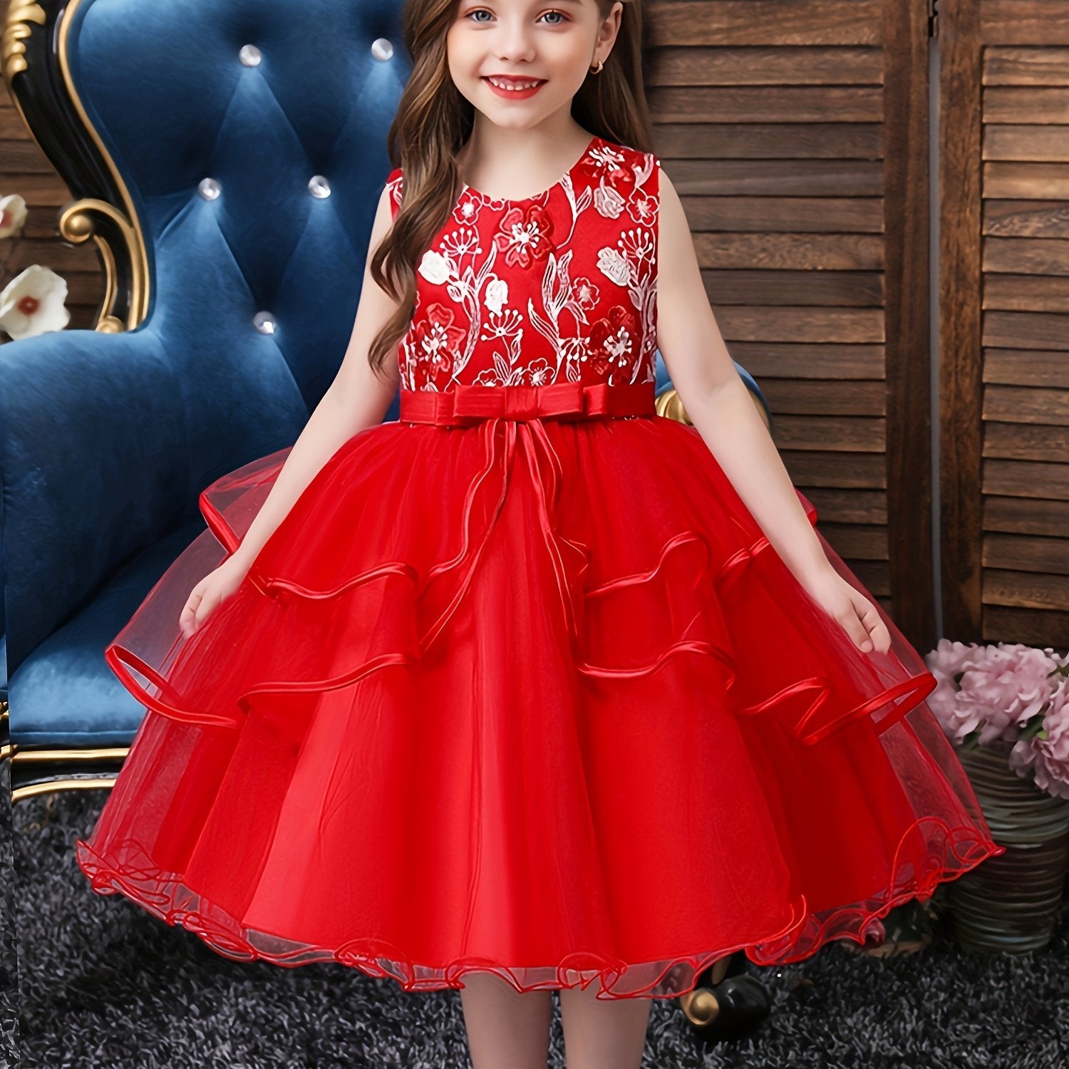 Floral Polyester Dress for Teens Princess Evening Gown