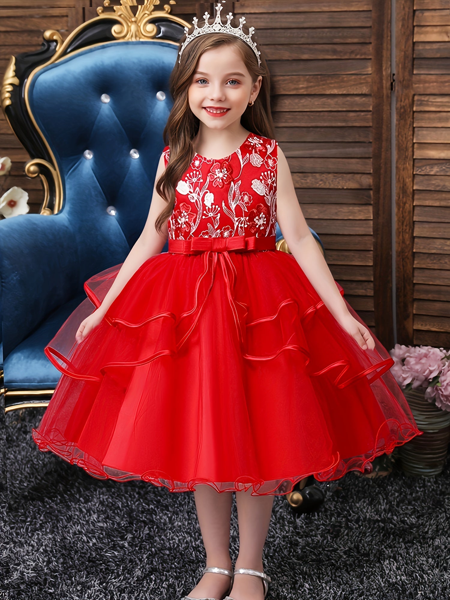 Floral Polyester Dress for Teens Princess Evening Gown