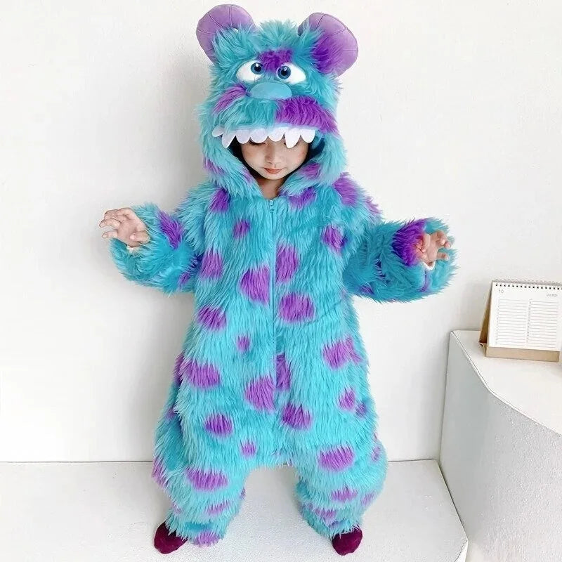 Cute baby monster onesie Halloween costume in blue with purple spots for toddlers