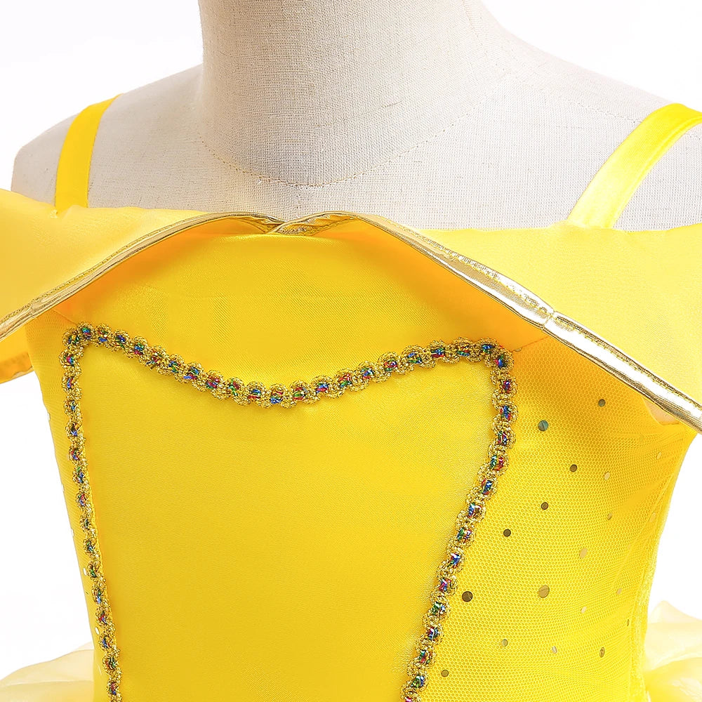 Beauty and the Beast girls costume with yellow dress and sparkling neckline for princess fans