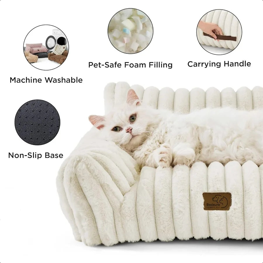 Soft pet couch for cats and dogs with pet-safe foam filling and non-slip base for comfort