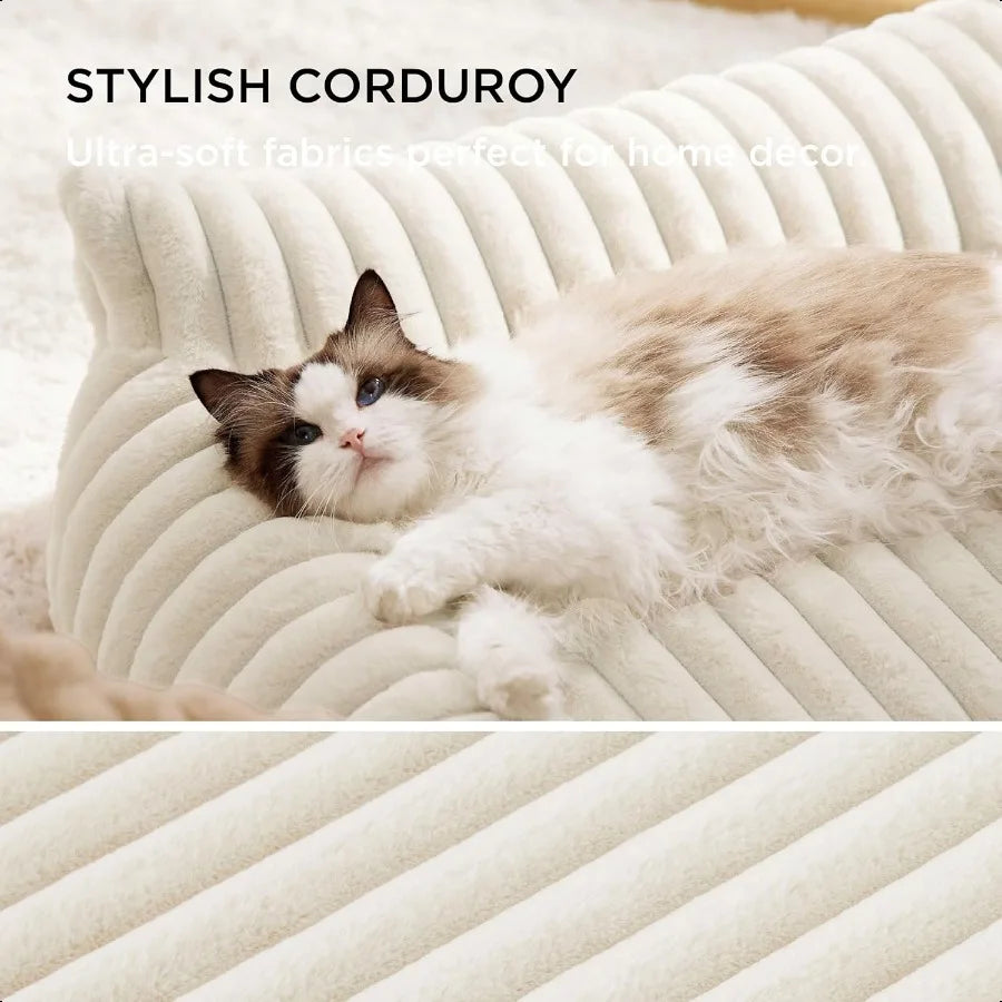 Stylish corduroy soft pet couch for cats and dogs with ultra-soft fabrics for home decor