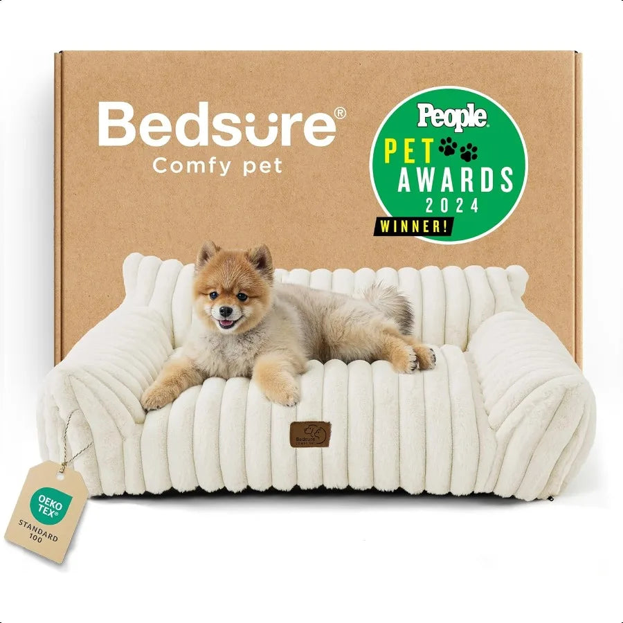 Bedsure Comfy Pet Couch in Cream Color, Soft Pet Couch for Cats and Dogs with Plush Design