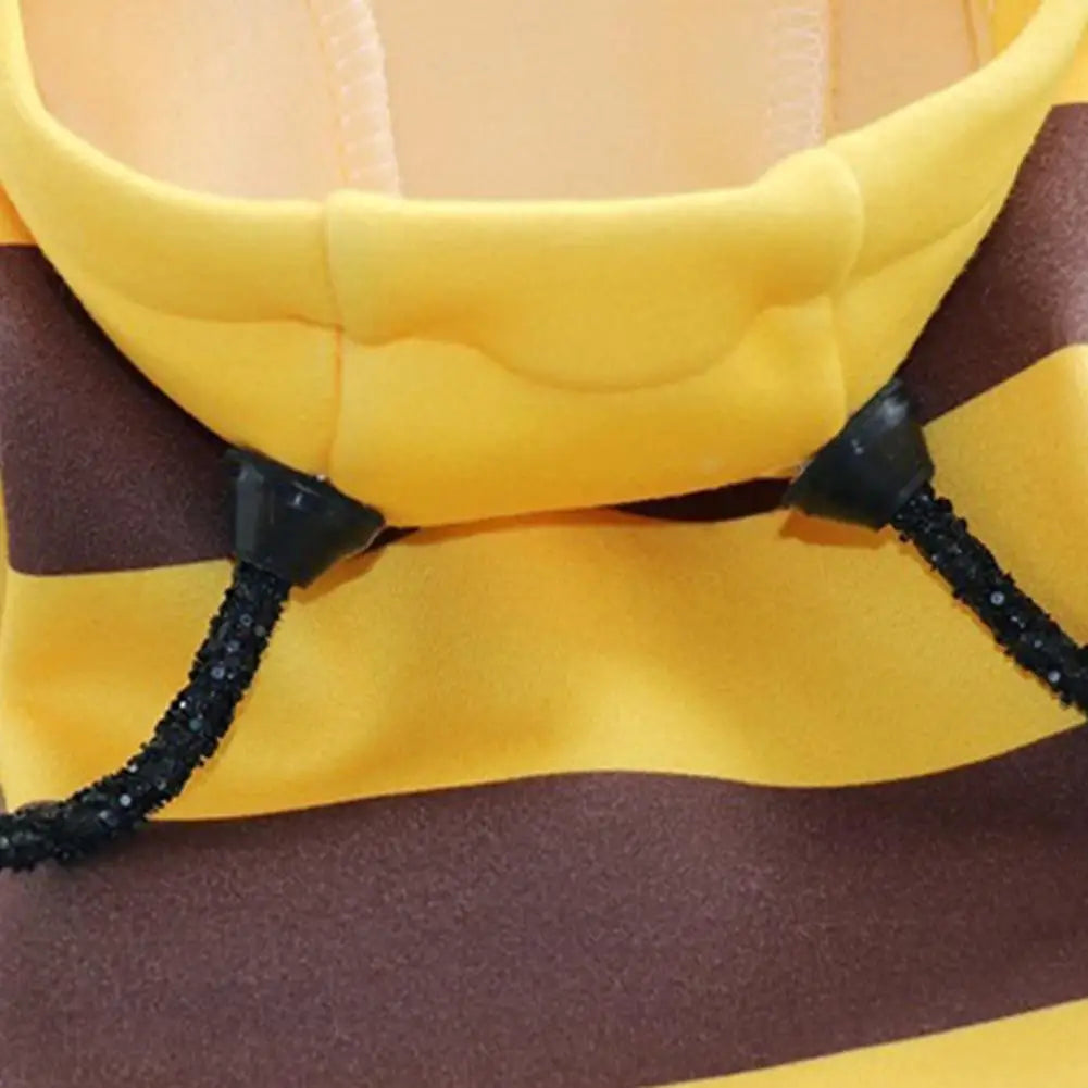 Zoomies & Co bee costume for small dogs featuring yellow and brown stripes with adjustable straps