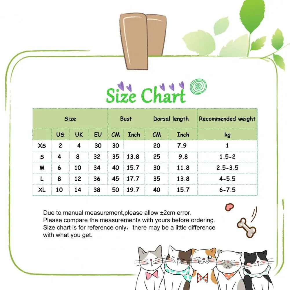 Size chart for bee costume for small dogs showing measurements in inches and centimeters