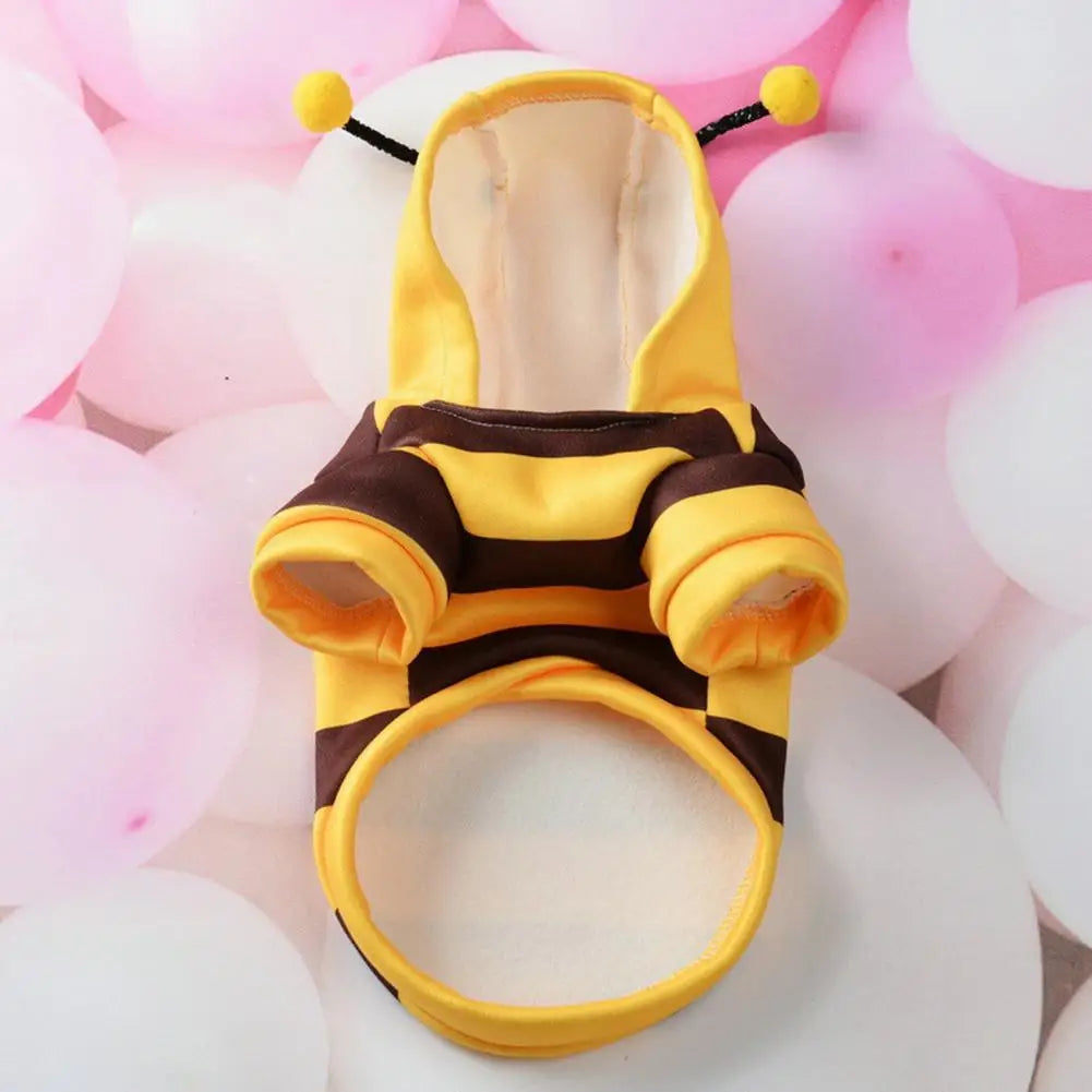 Bee costume for small dogs in yellow and brown stripes with antennae for dress-up fun